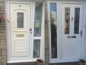 White composite door with black diamonds