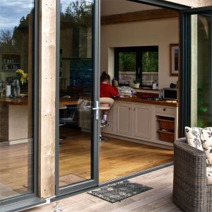 Bifold Aluminium Doors Open Black Falcon